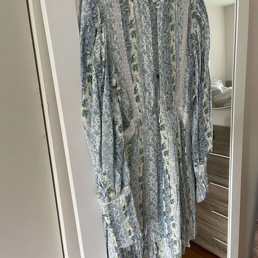 For Love & Lemons Blue Floral Puff-Sleeve Mini Dress - Picture 8 of 8